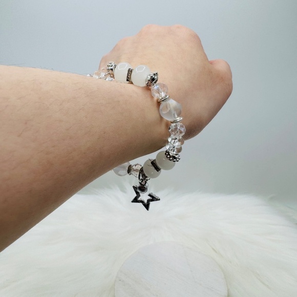 Faux Crystal Beads Beaded Bracelet with Rhinestone Star charm - Picture 3 of 5